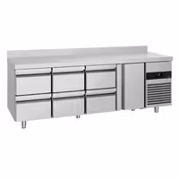 Commercial Counter Fridge PREMIUM - 2330x700mm - with 1 door - 6 drawers - with upstand - capacity 632 litres