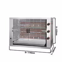 Commercial Electric Chicken Rotisserie Oven - - 14.4kW - with 3 Skewers for up to 18 chickens